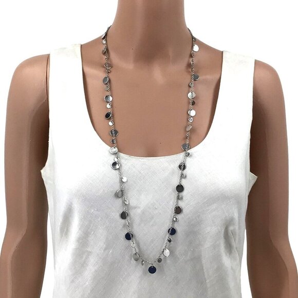 Lia Sophia Reflection Panorama Silver Tone Round Circle Discs Dangle Necklace - Picture 1 of 2